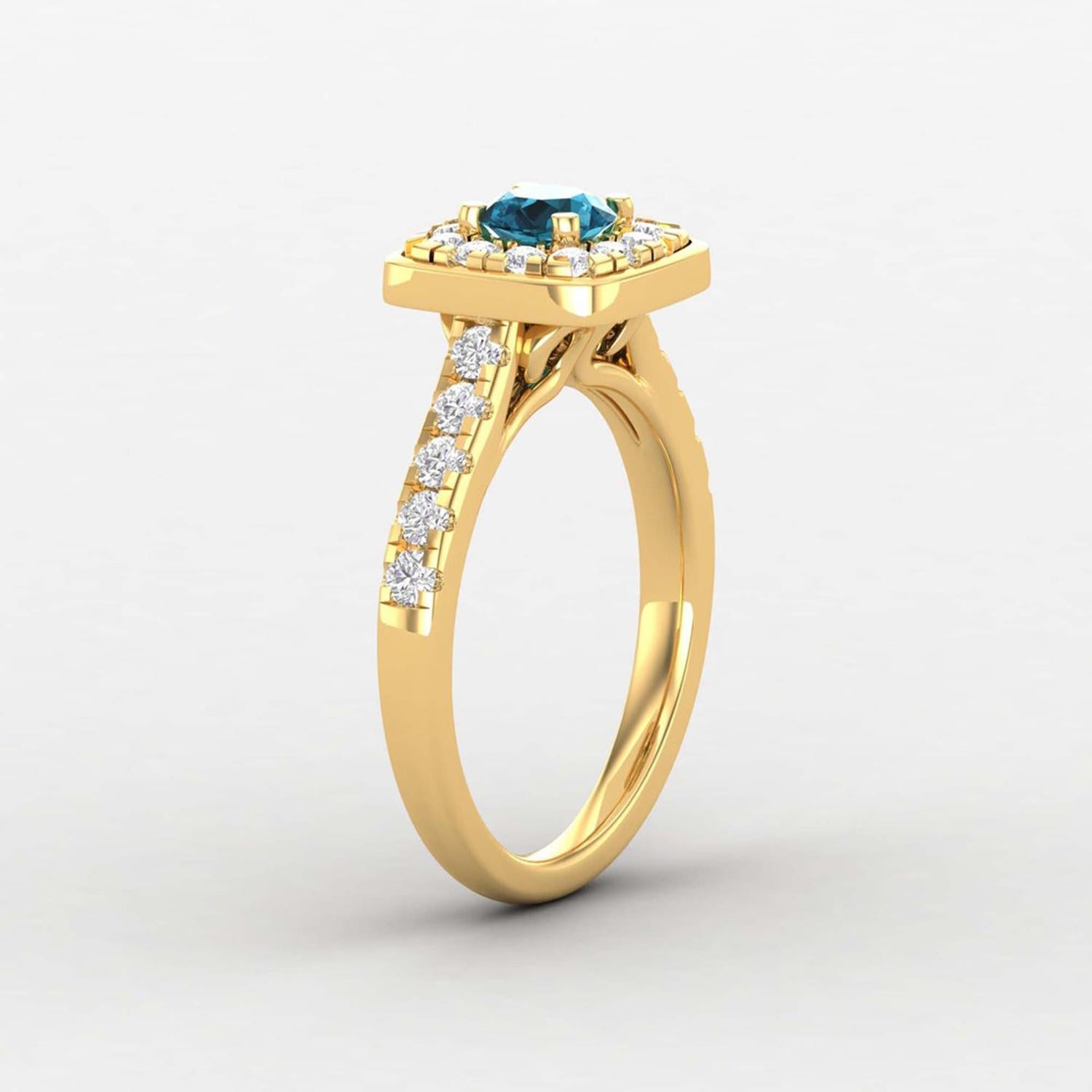 Modern 14 Karat Gold Round Swiss Topaz Ring / Diamond Ring / Solitaire Ring For Sale