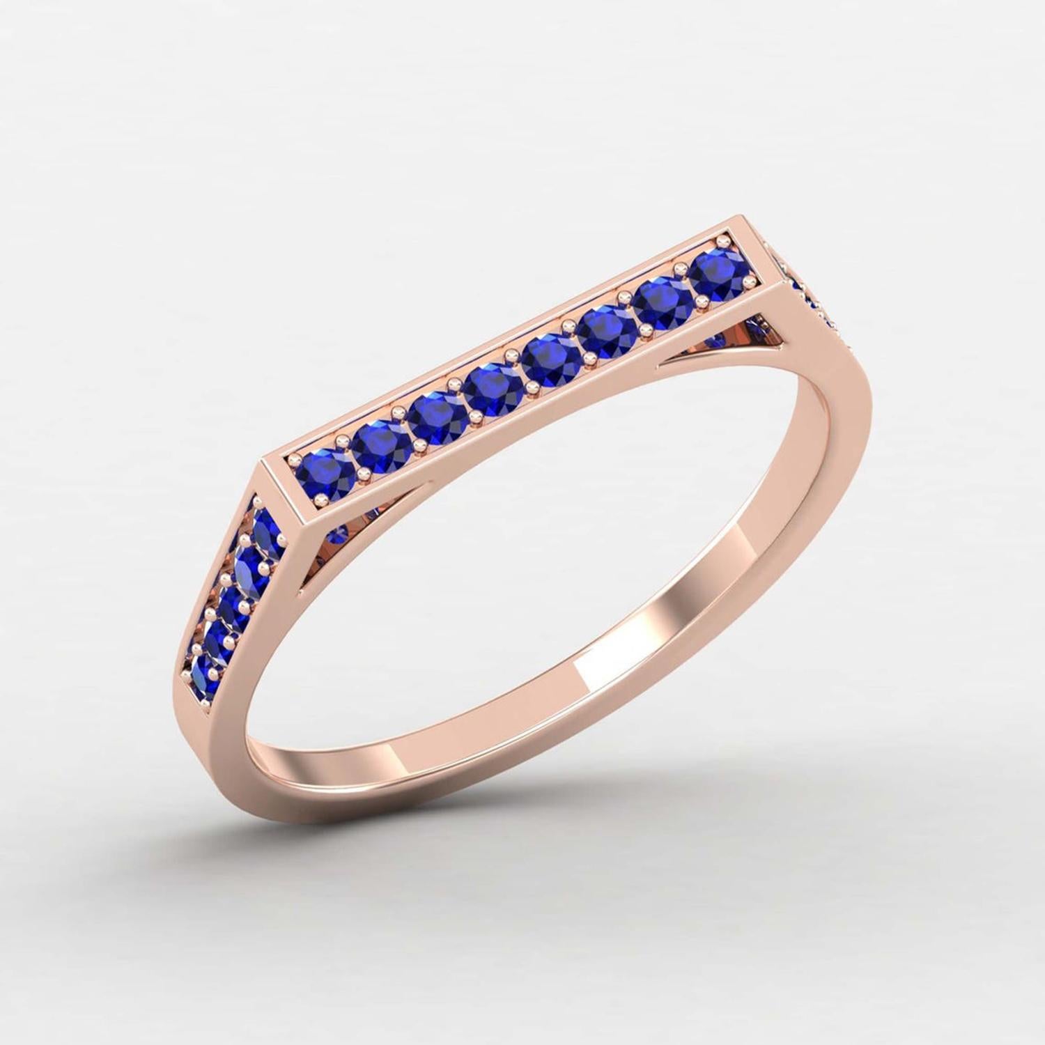 Modern 14 karat Gold Round Blue Sapphire Ring / Gold Engagement Ring / Ring for Her For Sale