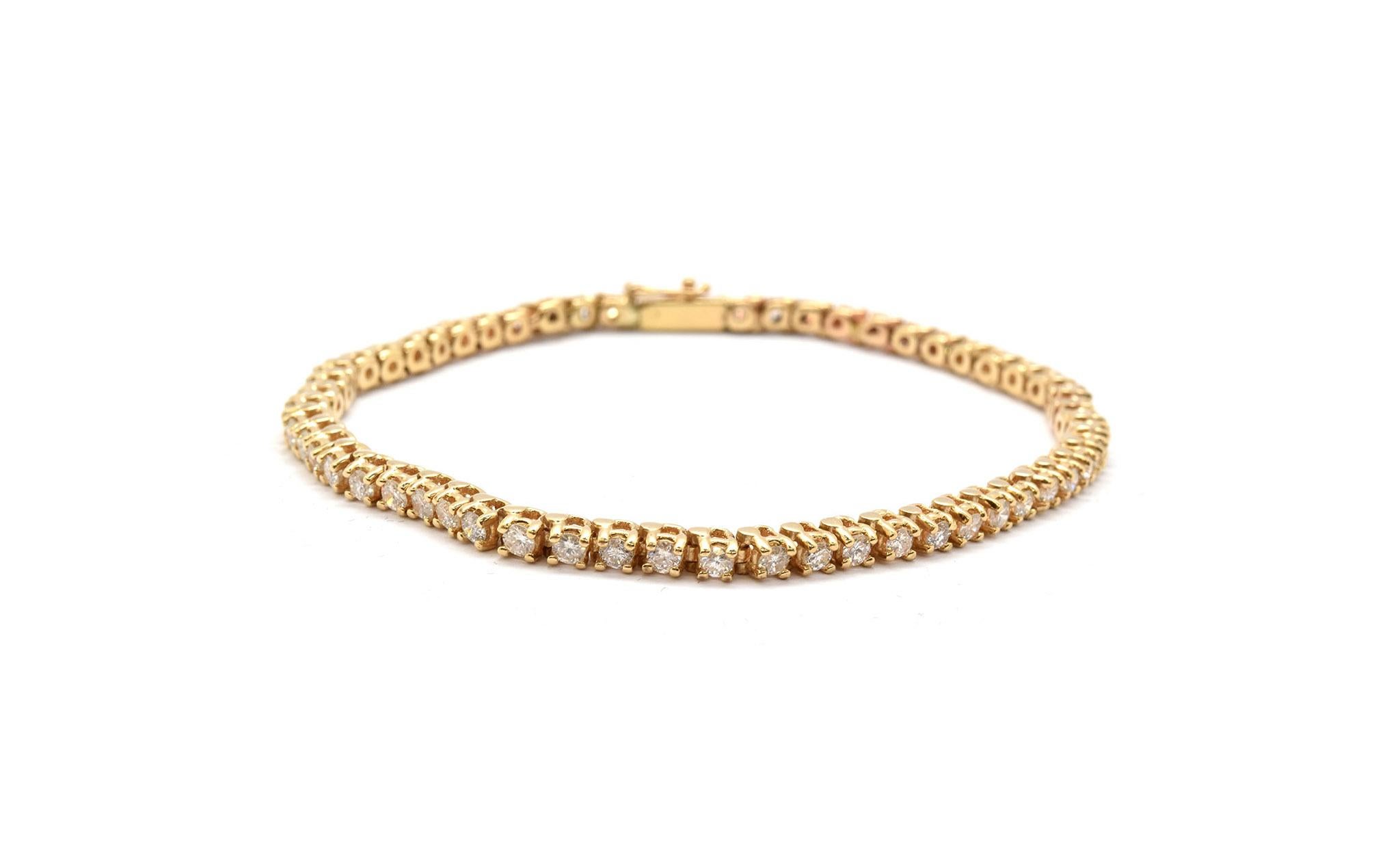 Round Cut 14 Karat Gold Round Brilliant 3.00 Carat Diamond Tennis Bracelet, 11.65 Grams