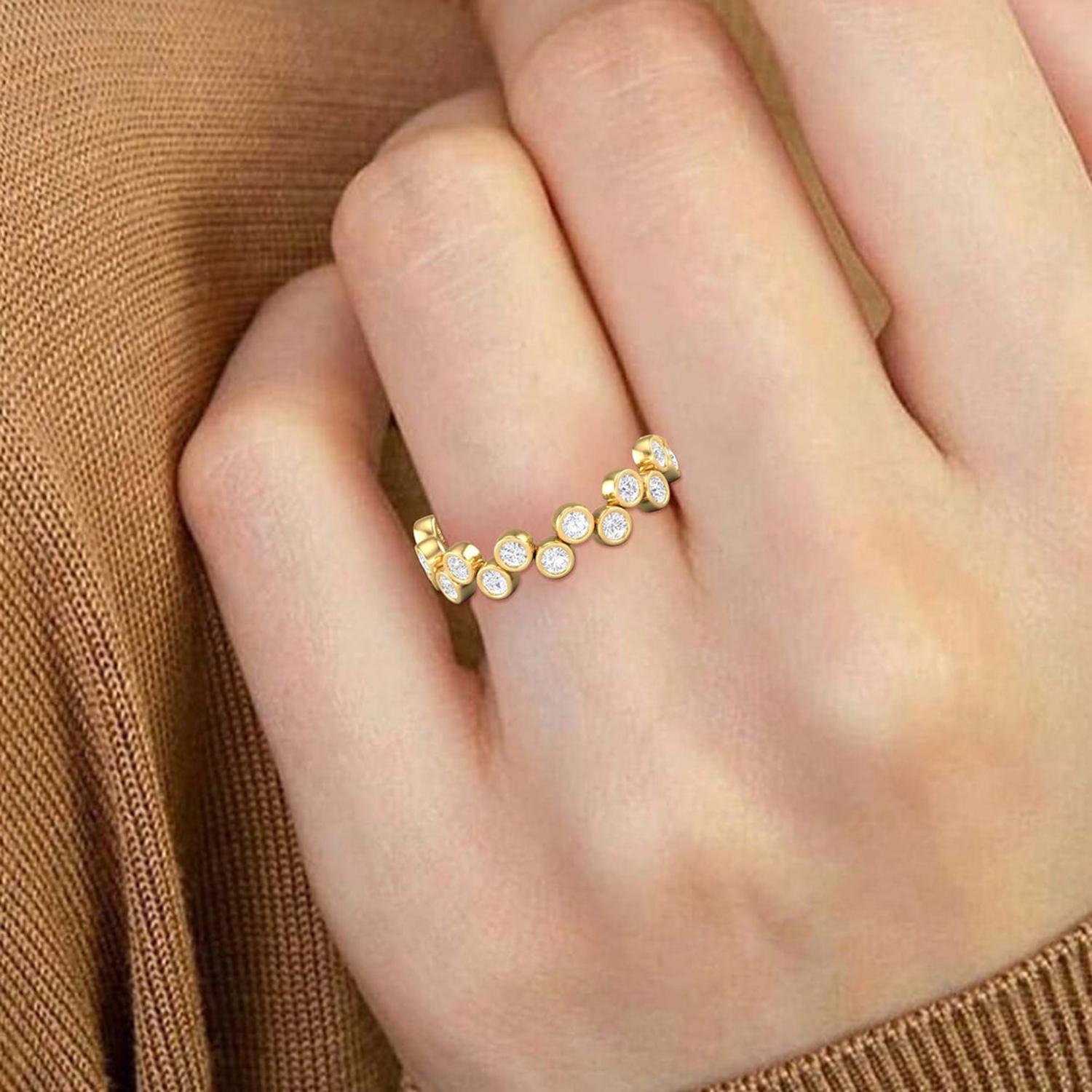 Modern 14 Karat Gold Round Cut Moissanite Ring / Gold Engagement Ring / Ring for Her For Sale