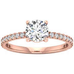 14 Karat Gold Round Diamond with Pavé 1 Carat Center '1.3 Carat' F VS2 GIA