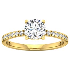 14 Karat Gold Round Diamond with Pavé 1 Carat Center '1.3 Carat' H VS2 GIA