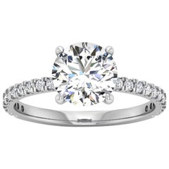 14 Karat Gold Round Diamond with Pavé 1.5 Carat Center 
1.8 Carat
 F VS2 GIA