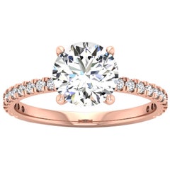 14 Karat Gold Round Diamond with Pavé 1.5 Carat Center 
1.8 Carat
 F VS2 GIA