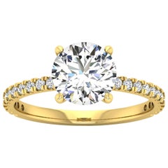 14 Karat Gold Round Diamond with Pavé 1.5 Carat Center 
1.8 Carat
 F VS2 GIA