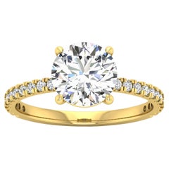 14 Karat Gold Round Diamond with Pavé 2 Carat Center '2.3 Carat' I SI2 GIA