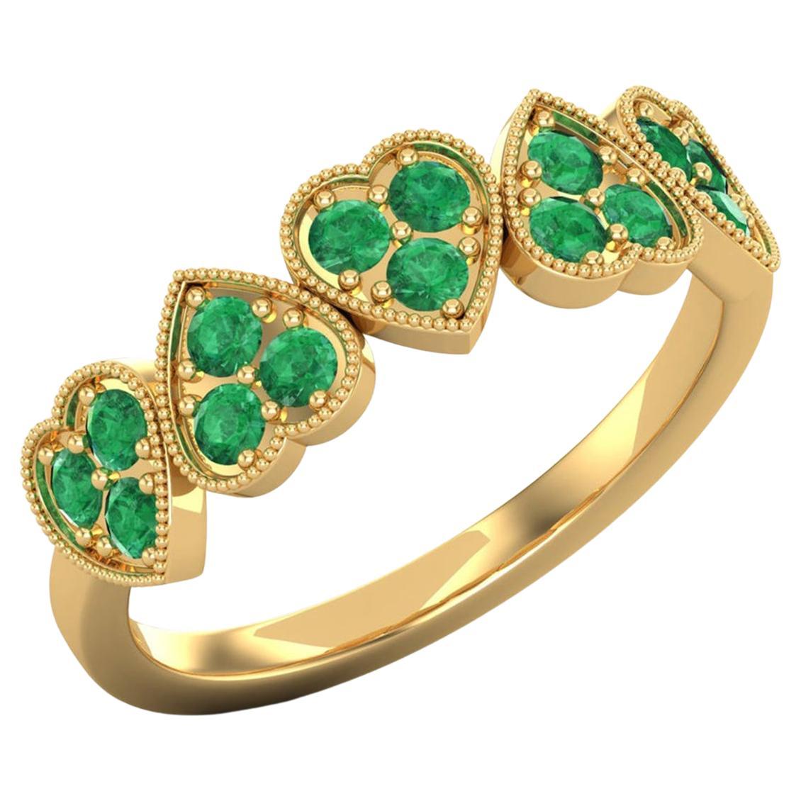 14 karat Gold Round Emerald Ring / Gold Engagement Ring / Heart Ring for Her For Sale