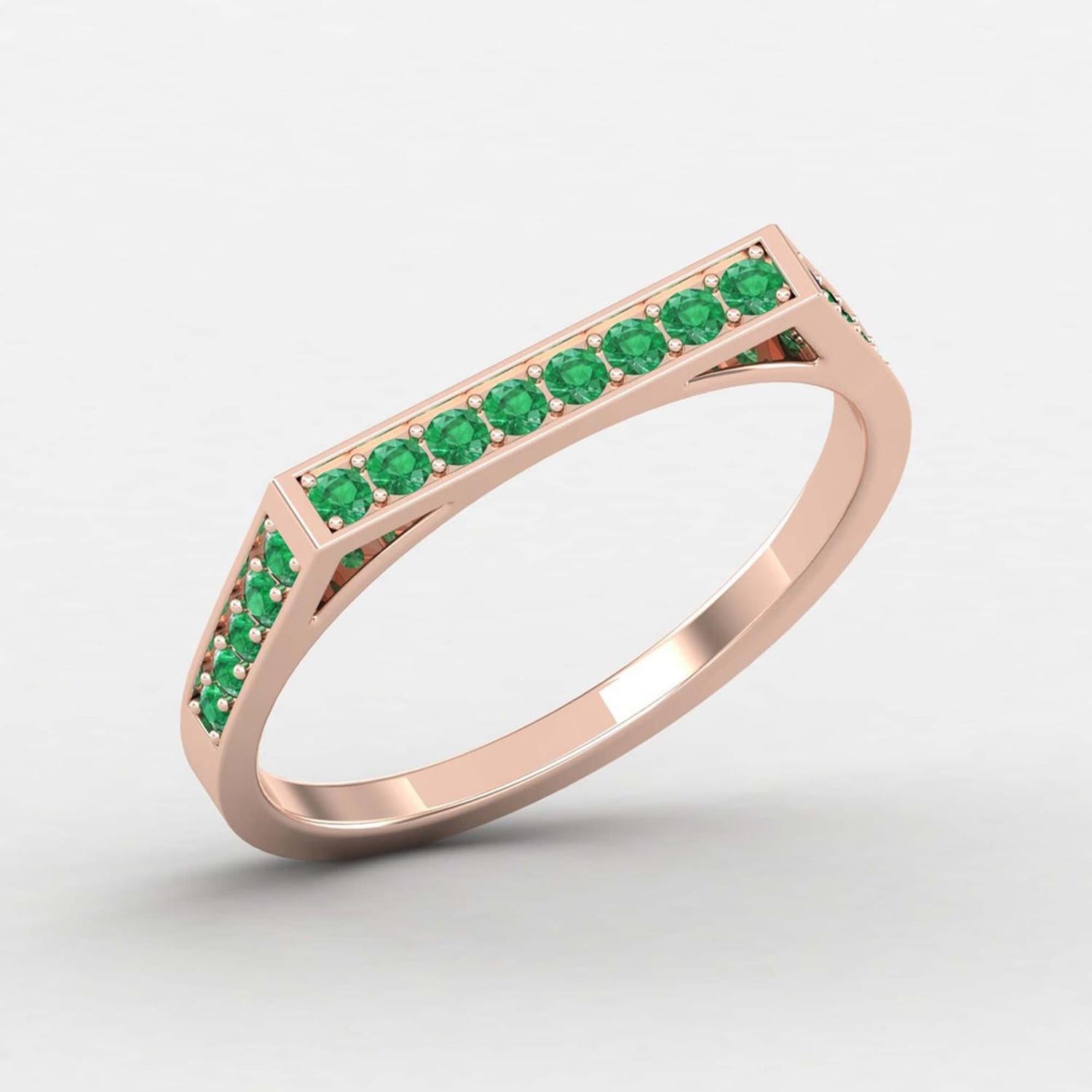 14 Karat Gold Verlobungsring/Ring mit rundem grünem Smaragd / Gold für Her (Rundschliff) im Angebot