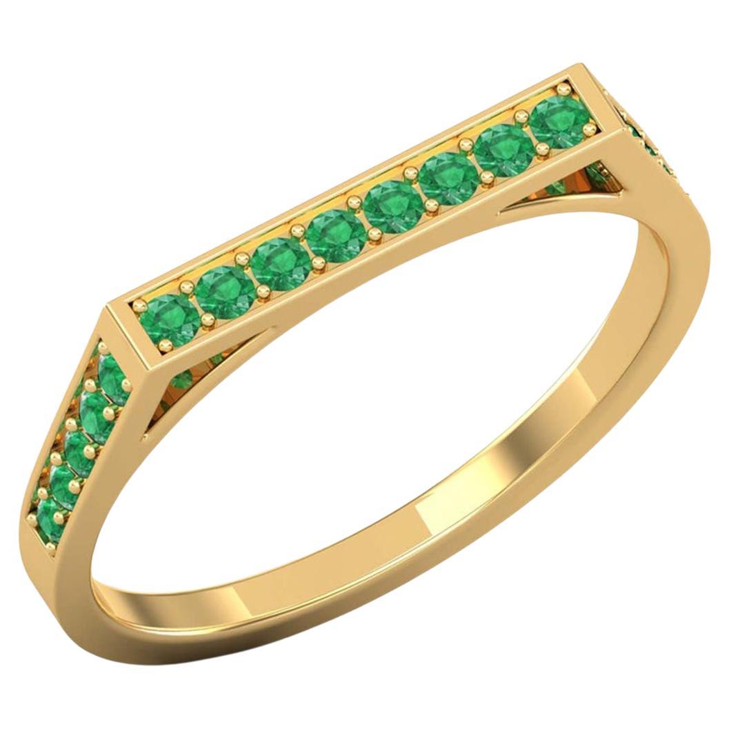 14 Karat Gold Round Green Emerald Ring / Gold Engagement Ring / Ring for Her For Sale