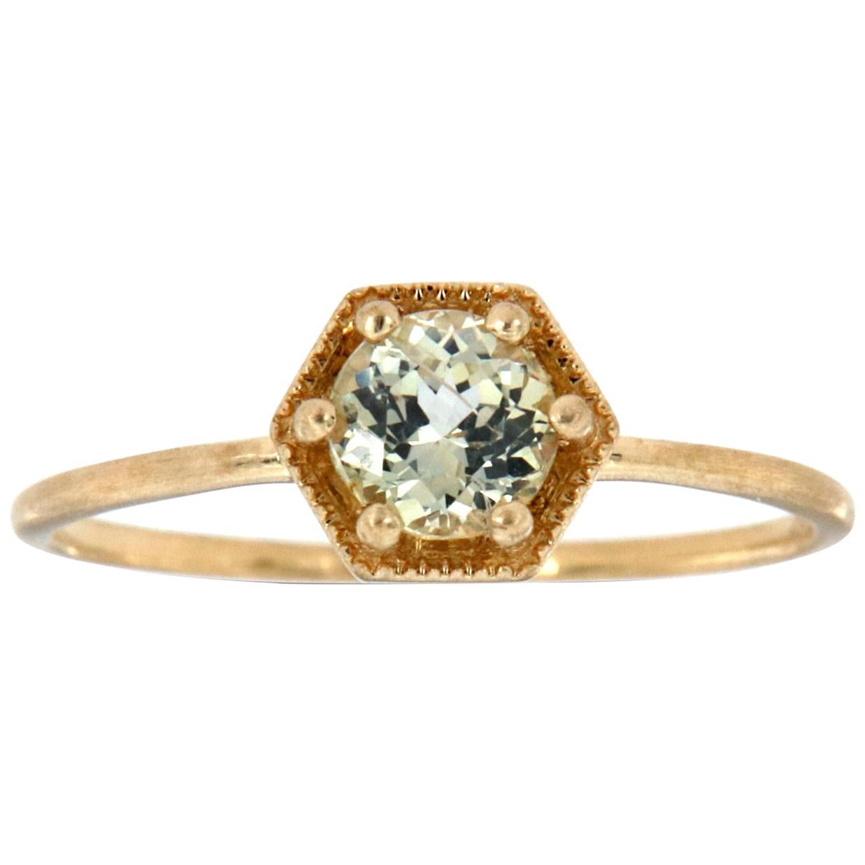 14 Karat Gold Round Near Colorless Sapphire Solitaire Ring Center-3/4 Carat For Sale