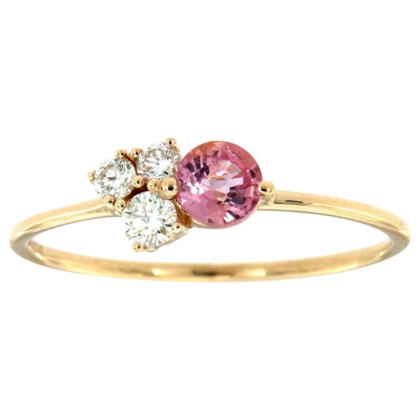 14 Karat Gold Runder rosa Saphir und Diamant Vintage Ring Center, 1/4 Karat im Angebot