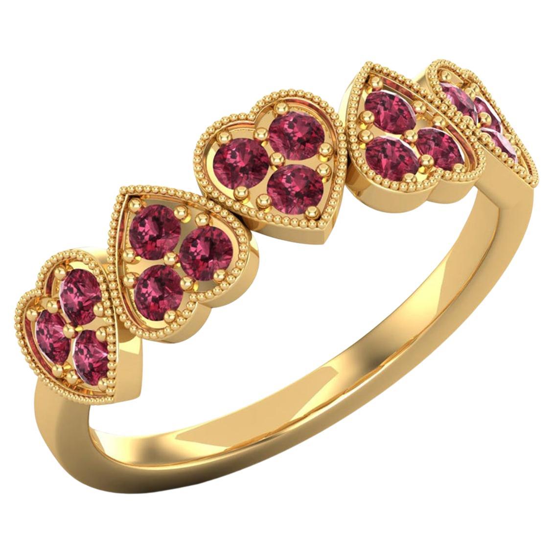 14 karat Gold Round Red Garnet Ring / Gold Engagement Ring / Heart Ring for Her For Sale