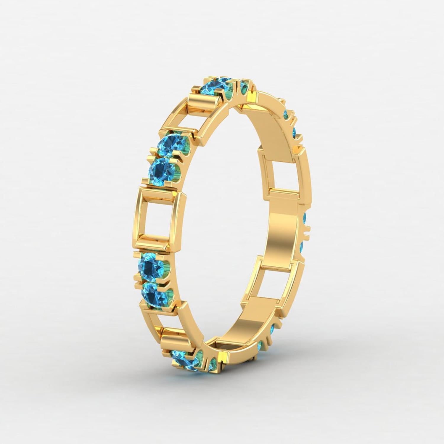 Round Cut 14 Karat Gold Round Swiss Blue Topaz Ring / Gold Engagement Ring / Ring for Her For Sale