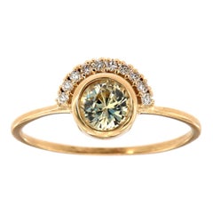 14 Karat Gold Round Yellow Sapphire and Diamond Vintage Ring Center 1/2 Carat