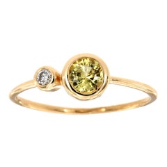 14 Karat Gold Round Yellow Sapphire and Diamond Vintage Ring Center 2/5 Carat