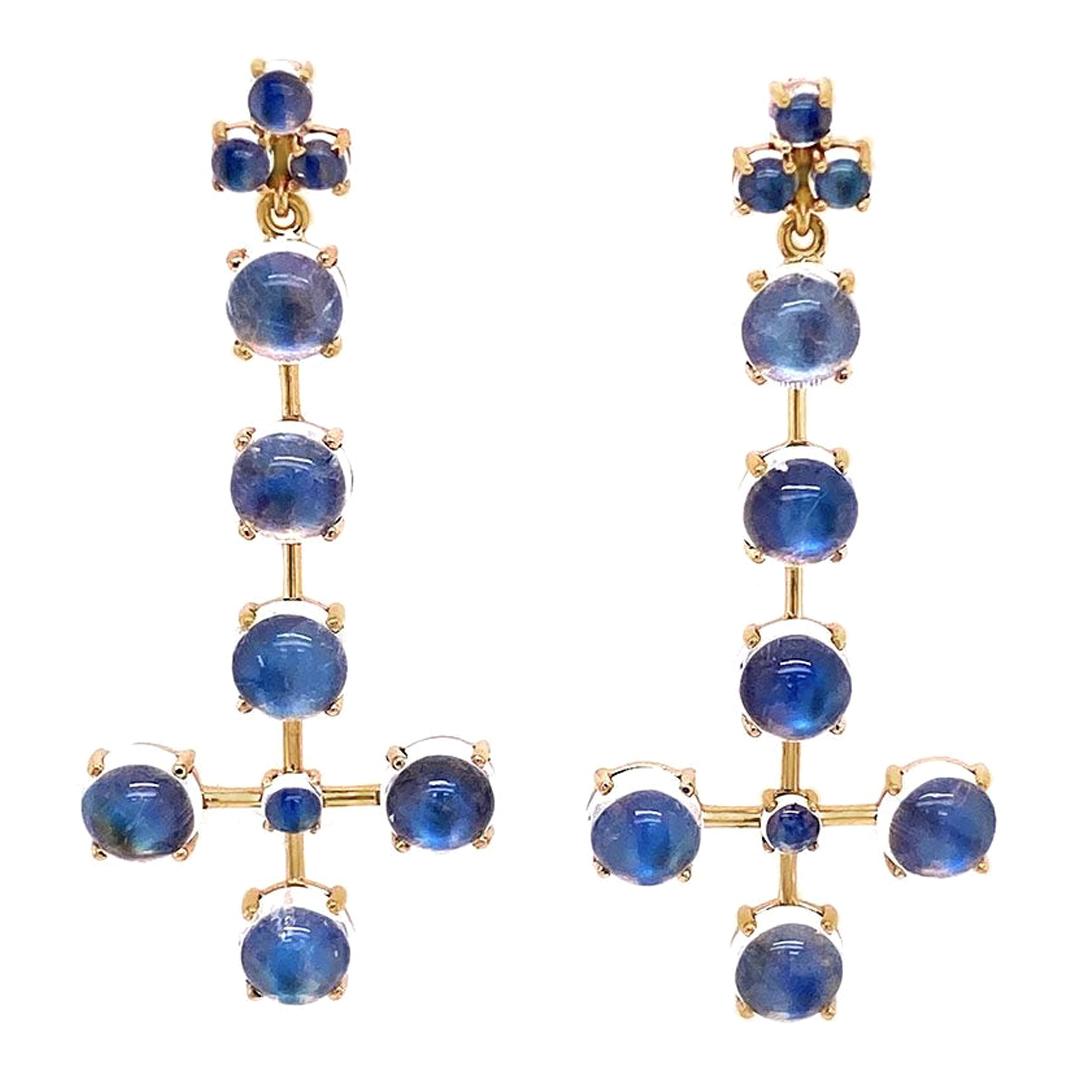 14 Karat Gold Royal Blue Moonstone Earrings For Sale