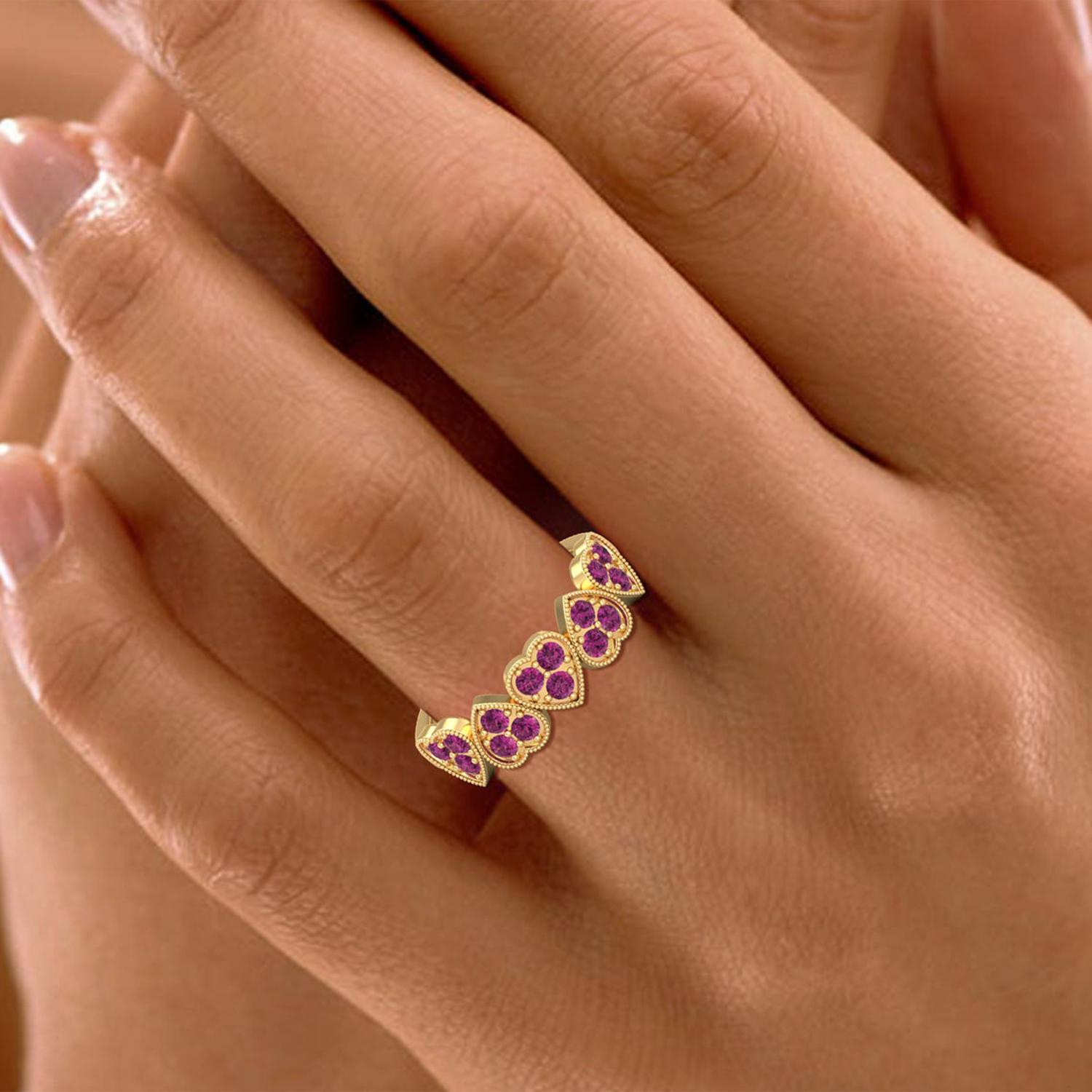 Modern 14 Karat Gold Rubellite Tourmaline Ring / Gold Wedding Ring / Heart Ring for Her For Sale