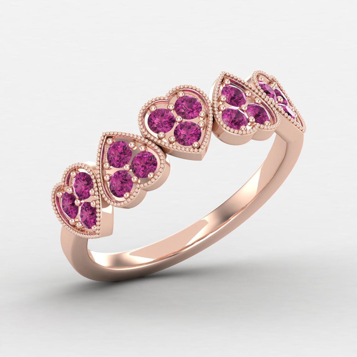 Round Cut 14 Karat Gold Rubellite Tourmaline Ring / Gold Wedding Ring / Heart Ring for Her For Sale