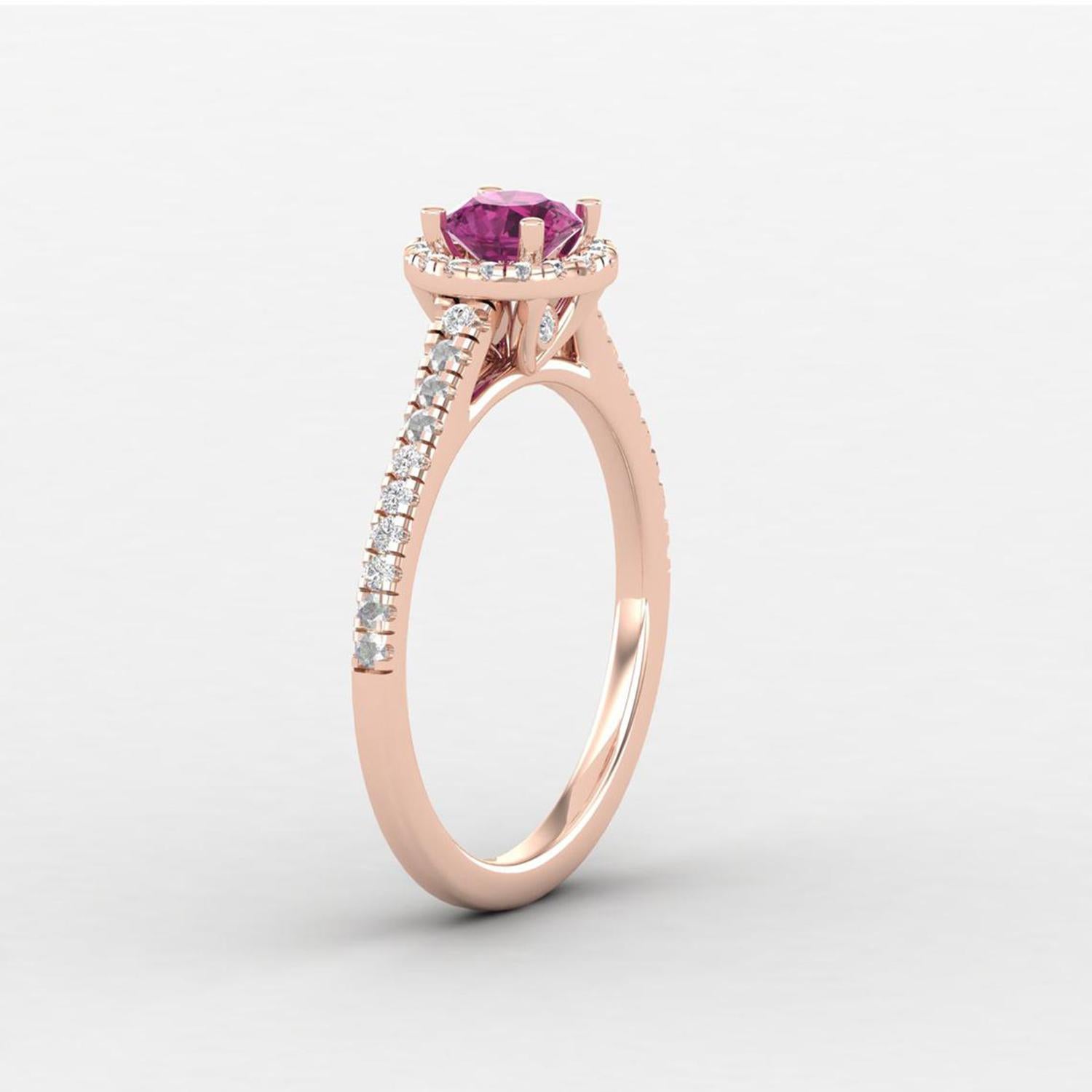 Modern 14 Karat Gold Rubellite Tourmaline Ring / Round Diamond Ring / Solitaire Ring For Sale