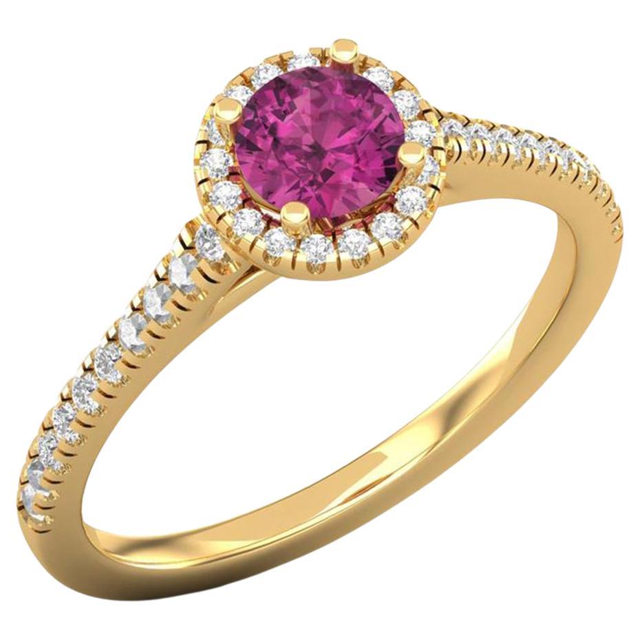 14 Karat Gold Rubellite Tourmaline Ring / Round Diamond Ring / Solitaire Ring