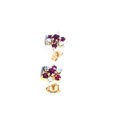 14 Karat Gold Ruby Diamond Flower Earrings