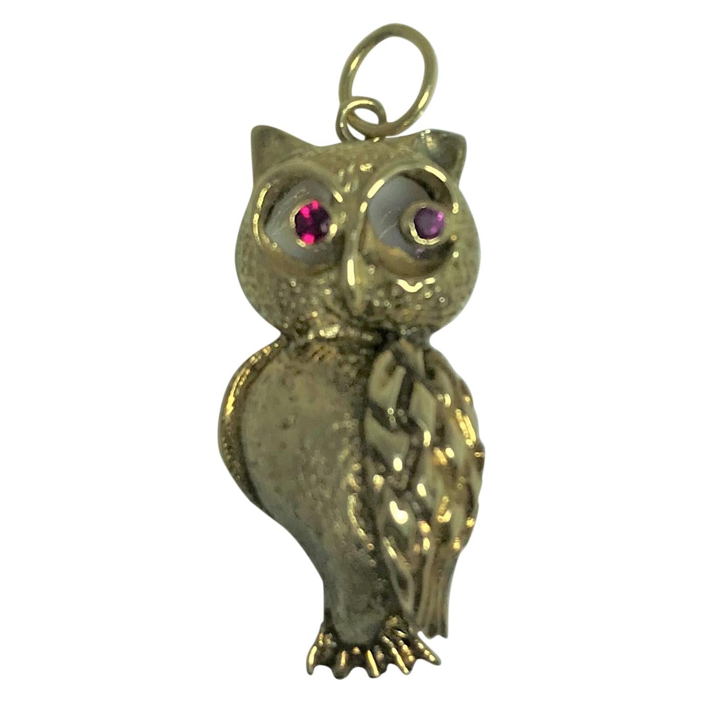 14 Karat Gold Ruby Owl Charm