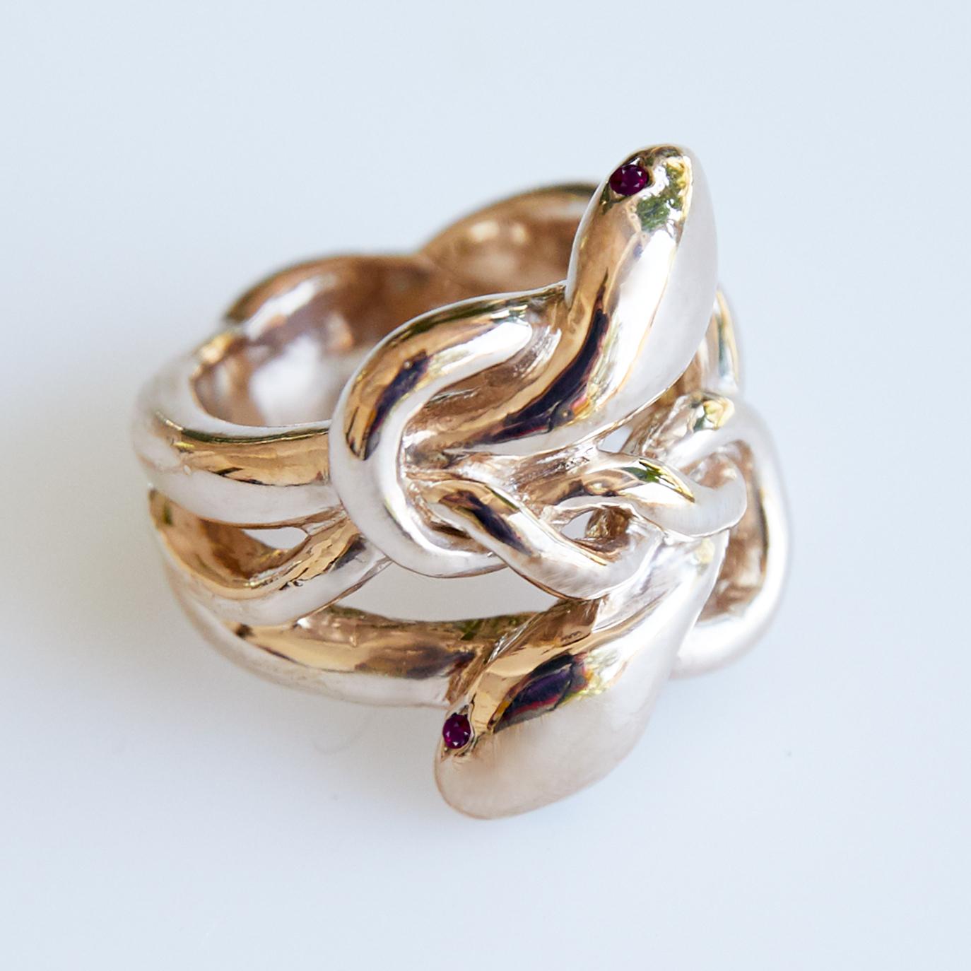 Contemporary Ruby Gold Snake Ring Victorian Style Cocktail Ring J Dauphin For Sale