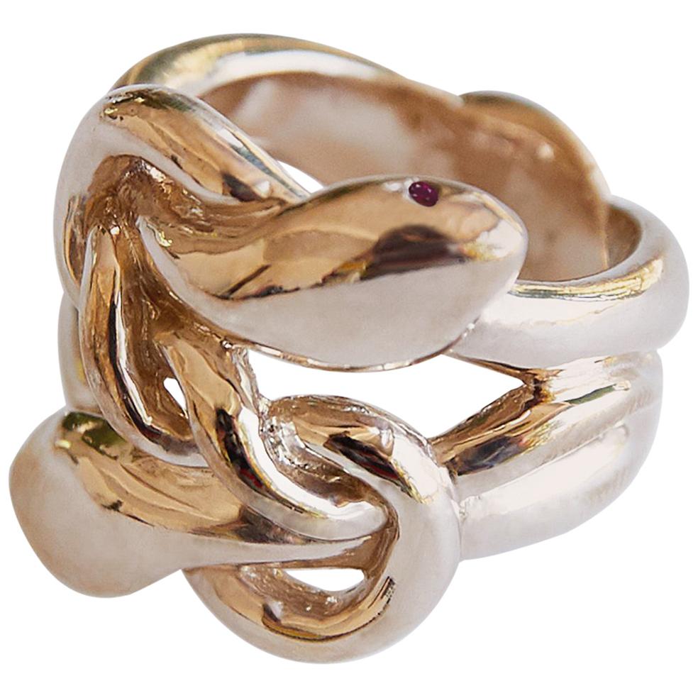 Ruby Gold Snake Ring Victorian Style Cocktail Ring J Dauphin For Sale
