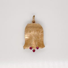 14 Karat Gold & Ruby Tulip Flower Shaped Photo Locket Charm or Pendant
