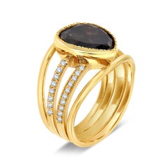 14 Karat Gold Rustic Pear Salt and Pepper Diamond Ring 'Center 3.38 Carat'