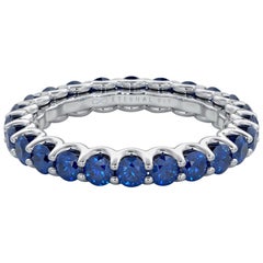 14 Karat Gold Sapphire Eternal Fit Eternity Band Features 2.88 Carat of Blue