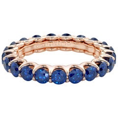 14 Karat Gold Sapphire Eternal Fit Eternity Band Features 3.41 Carat of Blue