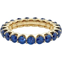 14 Karat Gold Sapphire Eternal Fit Eternity Band Features 3.41 Carat of Blue