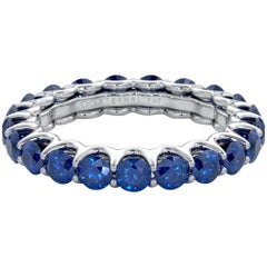 14 Karat Gold Sapphire Eternal Fit Eternity Band Features 3.57 Carat of Blue