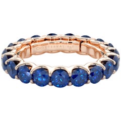 14 Karat Gold Sapphire Eternal Fit Eternity Band Features 3.81 Carat of Blue
