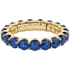 14 Karat Gold Sapphire Eternal Fit Eternity Band Features 3.81 Carat of Blue