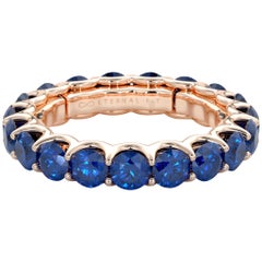 14 Karat Gold Sapphire Eternal Fit Eternity Band Features 4.20 Carat of Blue