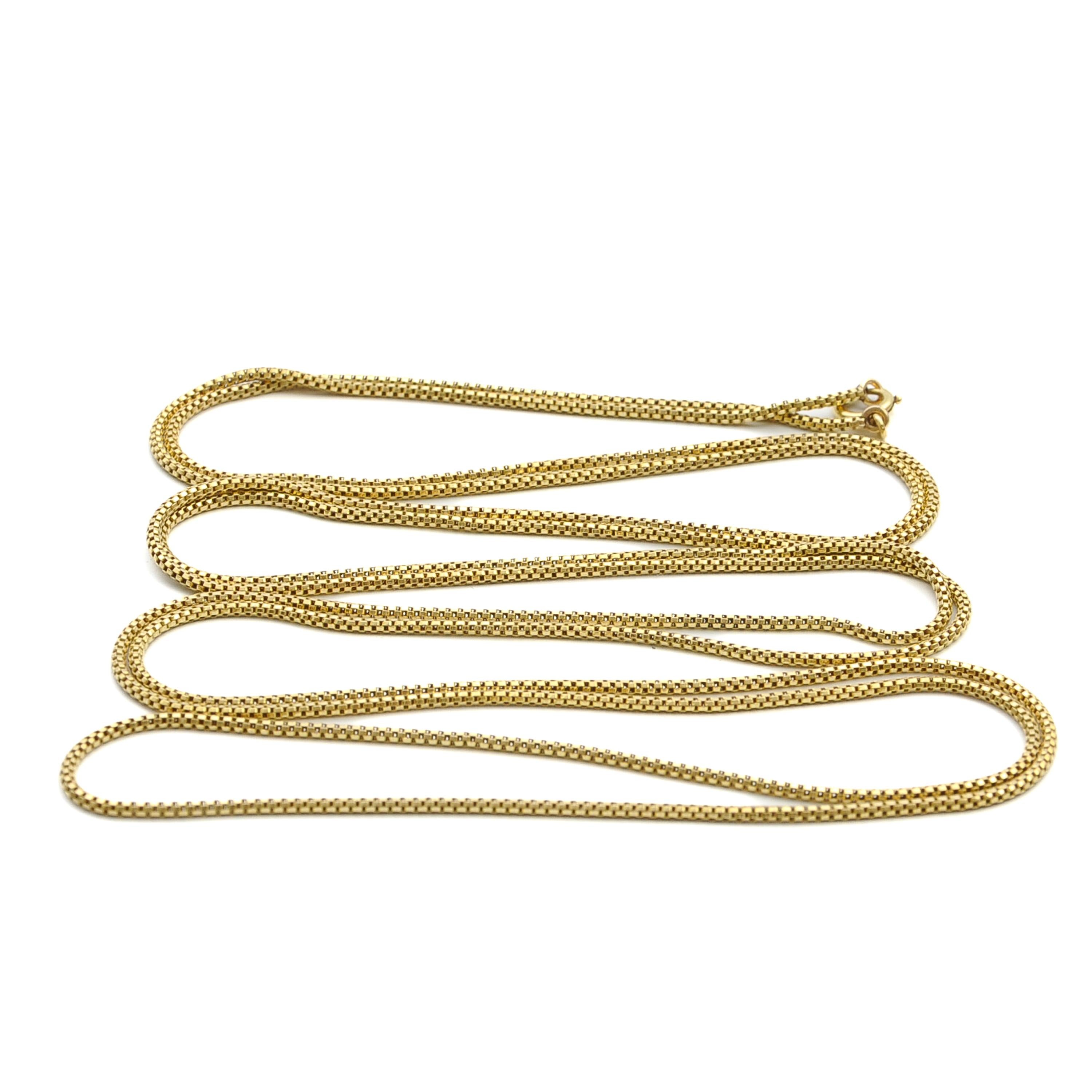 14 Karat Gold Sautoir Venetian Box Chain Necklace For Sale 2
