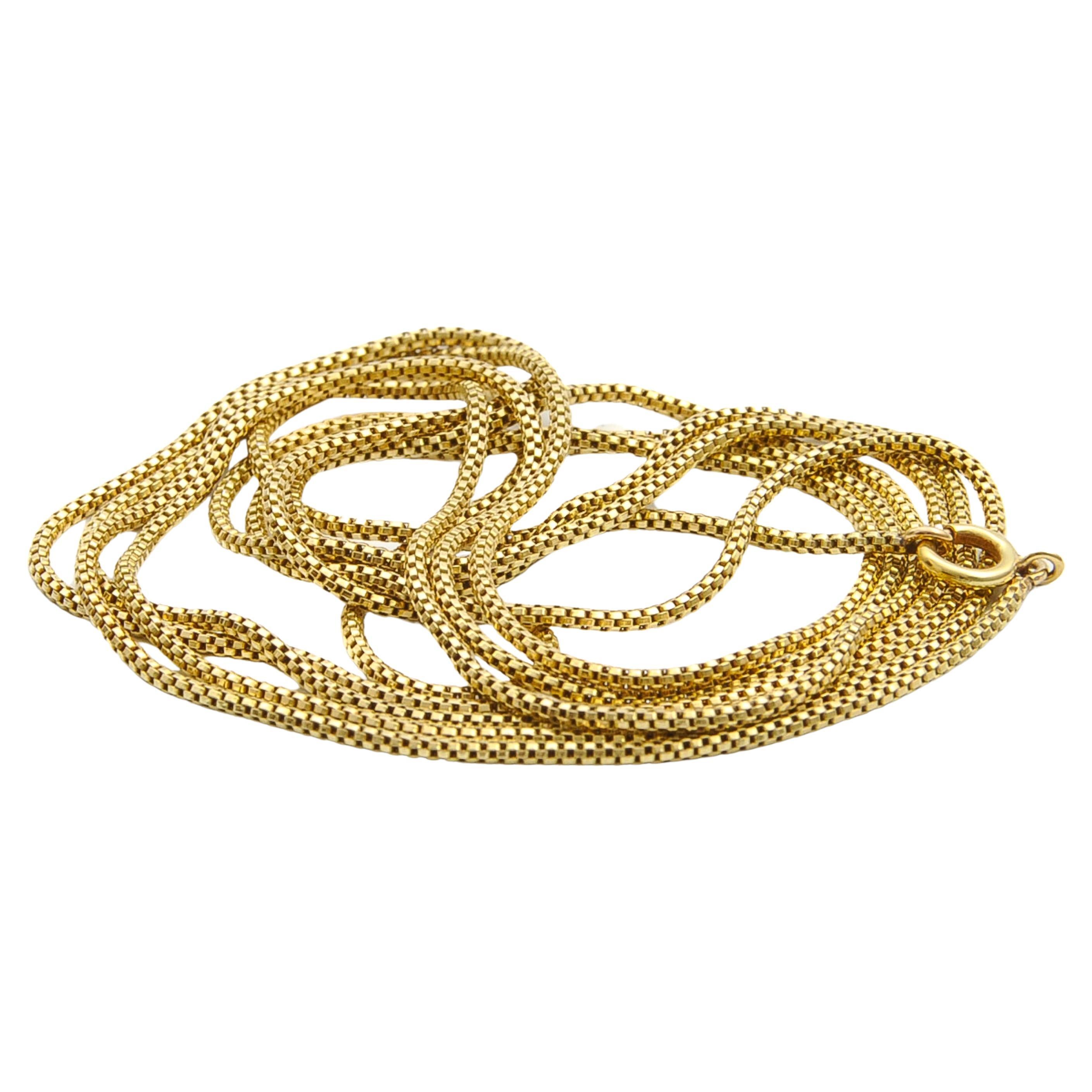 14 Karat Gold Sautoir Venetian Box Chain Necklace For Sale