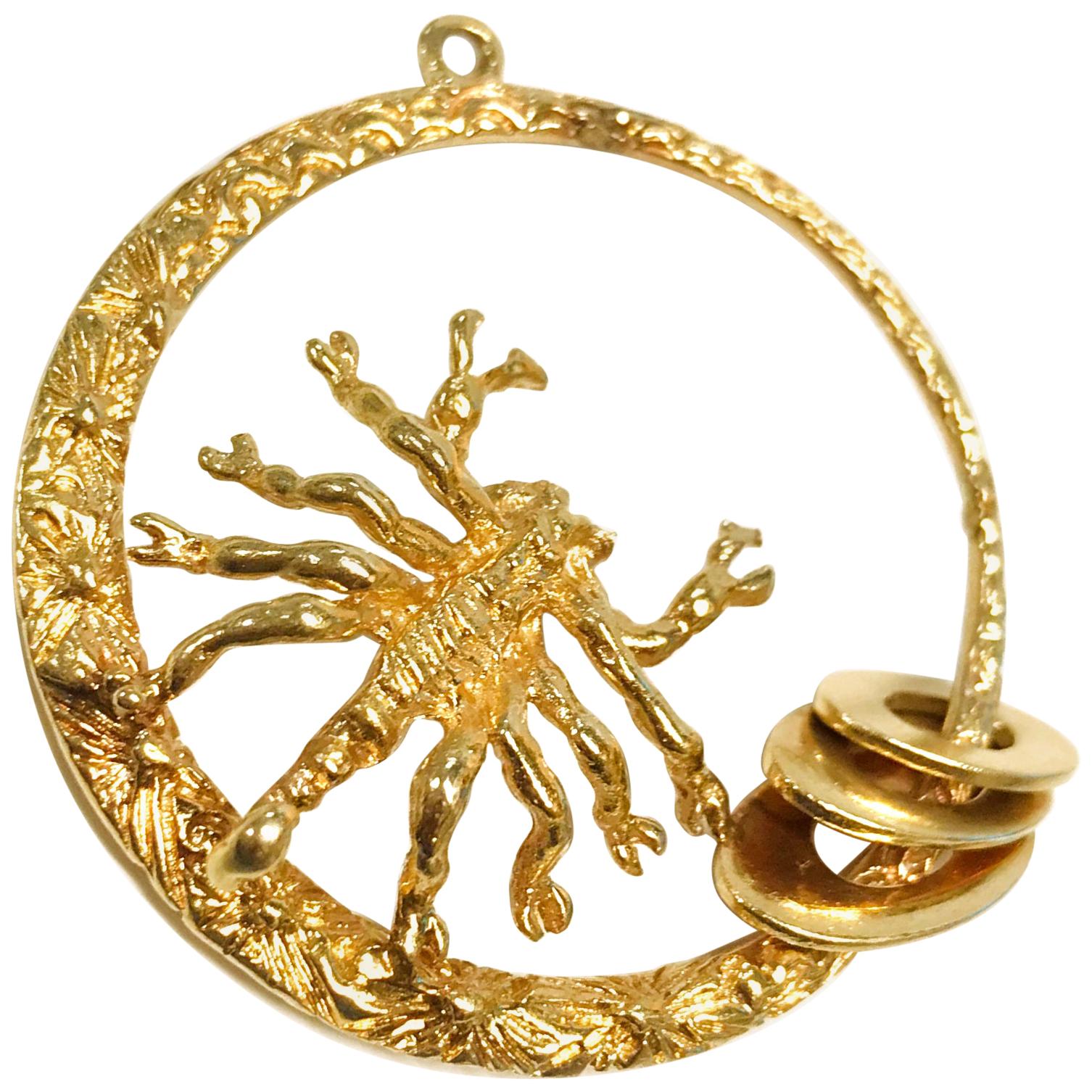 14 Karat Gold Sculpted Scorpion Halo Pendant For Sale