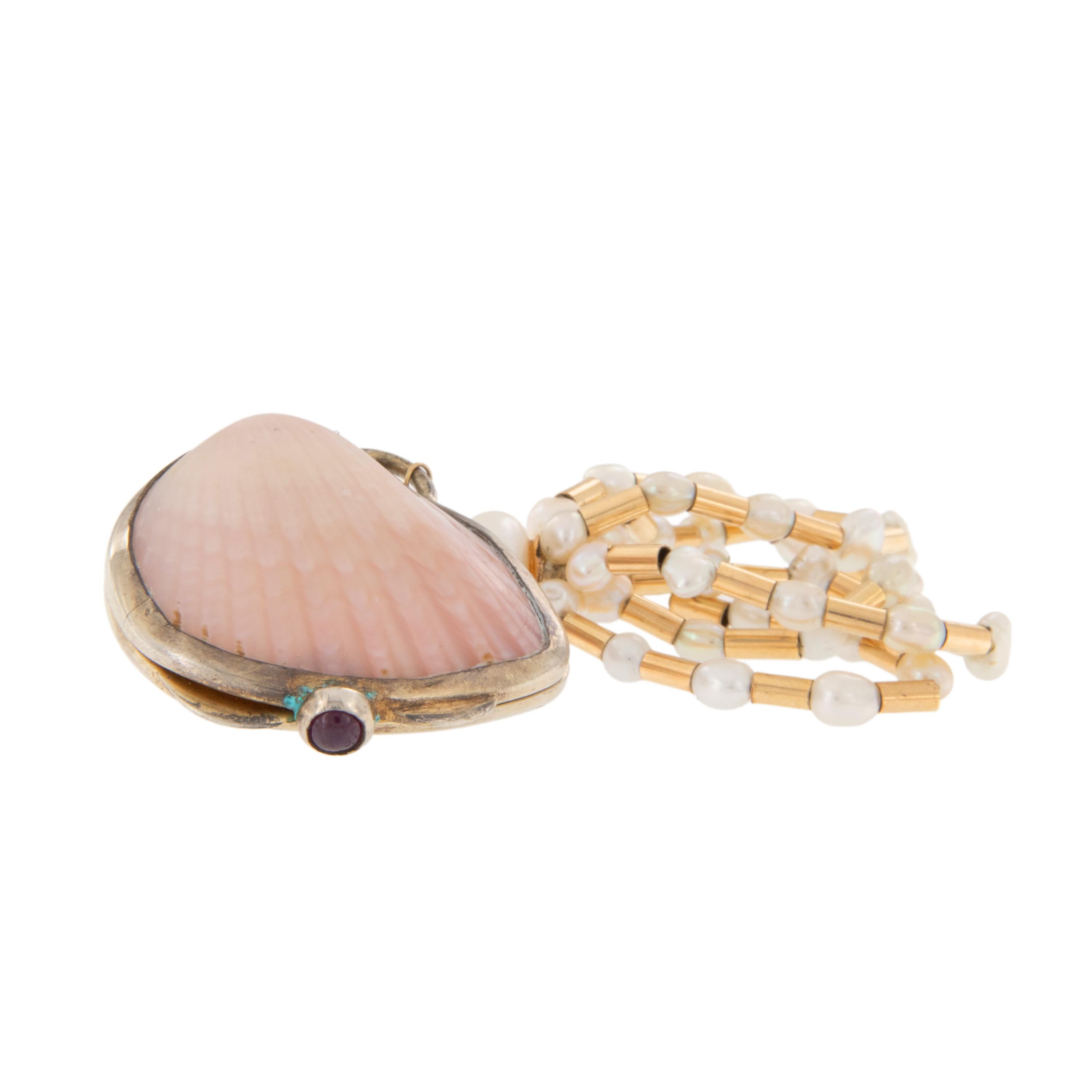 Contemporary 14 Karat Gold, Silver Marguerite Stix Freshwater Pearl Necklace and Pendant For Sale