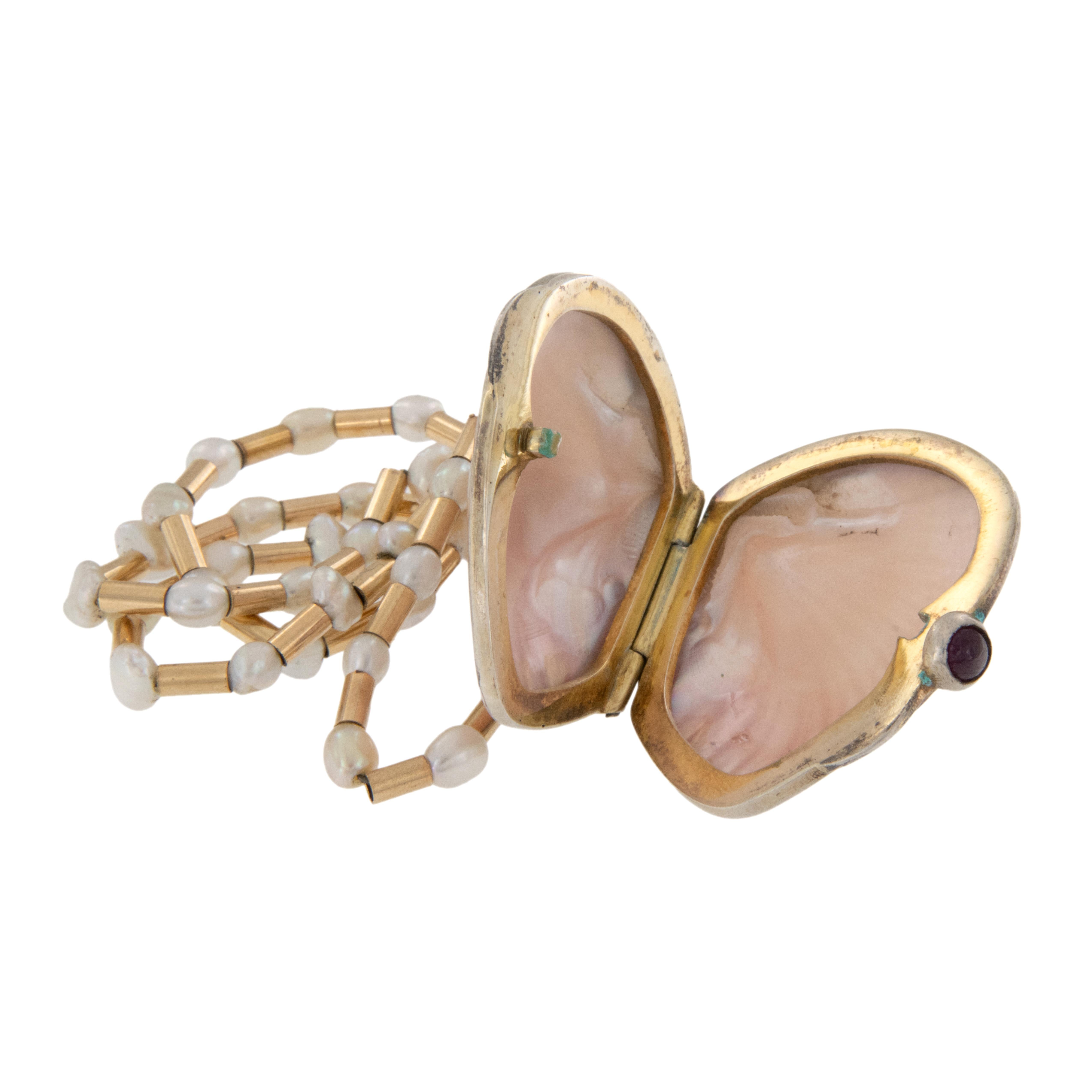Uncut 14 Karat Gold, Silver Marguerite Stix Freshwater Pearl Necklace and Pendant For Sale