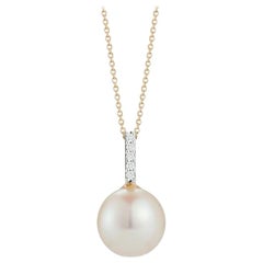 14 Karat Gold Simple Pearl and Diamond Pendant