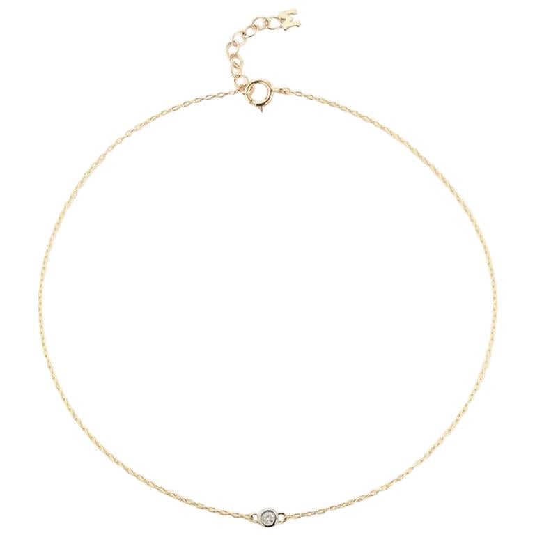 14 Karat Gold Single Diamond Bezel Chain Bracelet For Sale