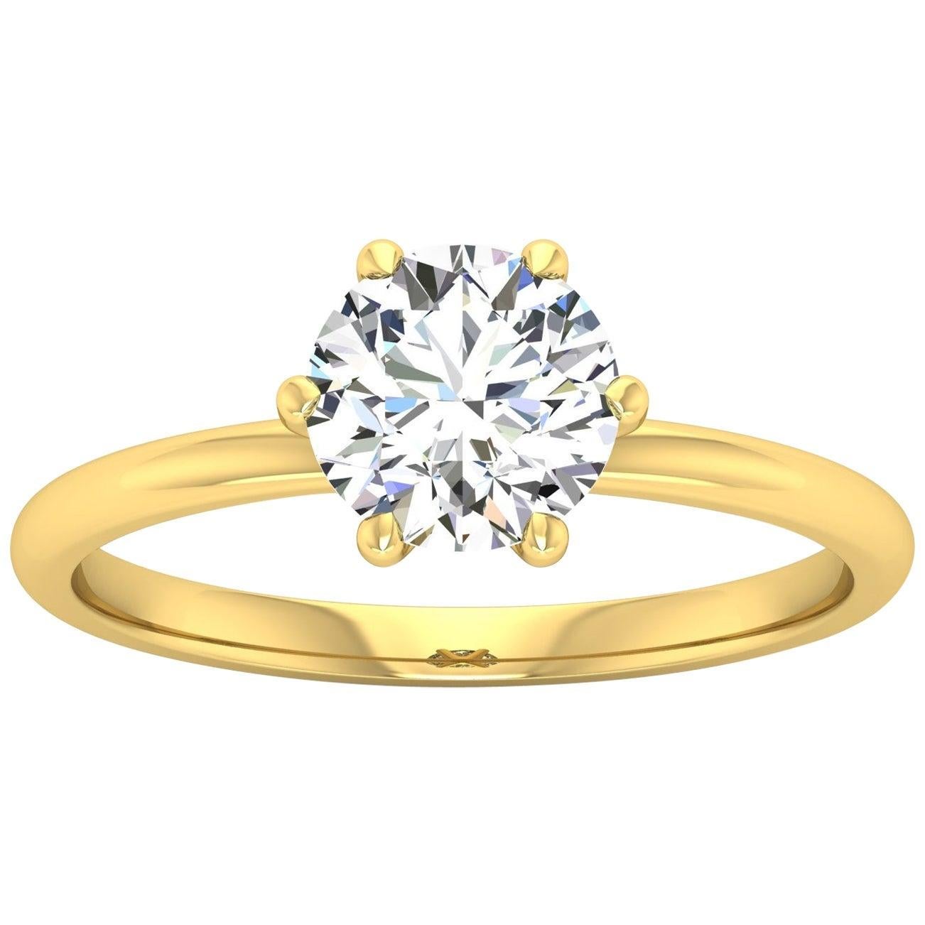 For Sale:  14 Karat Gold Six Prong Solitaire 1 Carat Round Brilliant Diamond F VS2 GIA