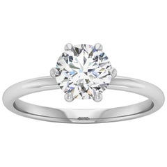 14 Karat Gold Six Prong Solitaire 1 Carat Round Brilliant Diamond I SI2 GIA