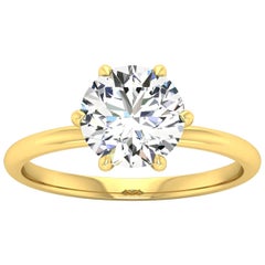14 Karat Gold Six Prong Solitaire 1.5 Carat Round Brilliant Diamond I SI2 GIA 14 Karat Gold Six Prong Solitaire 1.5 Carat Round Brilliant Diamond I SI2 GIA