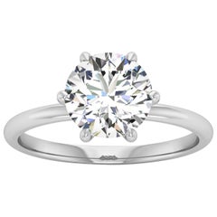 14 Karat Gold Six Prong Solitaire 2 Carat Round Brilliant Diamond F VS2 GIA