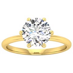 14 Karat Gold Six Prong Solitaire 2 Carat Round Brilliant Diamond F VS2 GIA