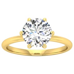 14 Karat Gold Six Prong Solitaire 2 Carat Round Brilliant Diamond H VS2 GIA